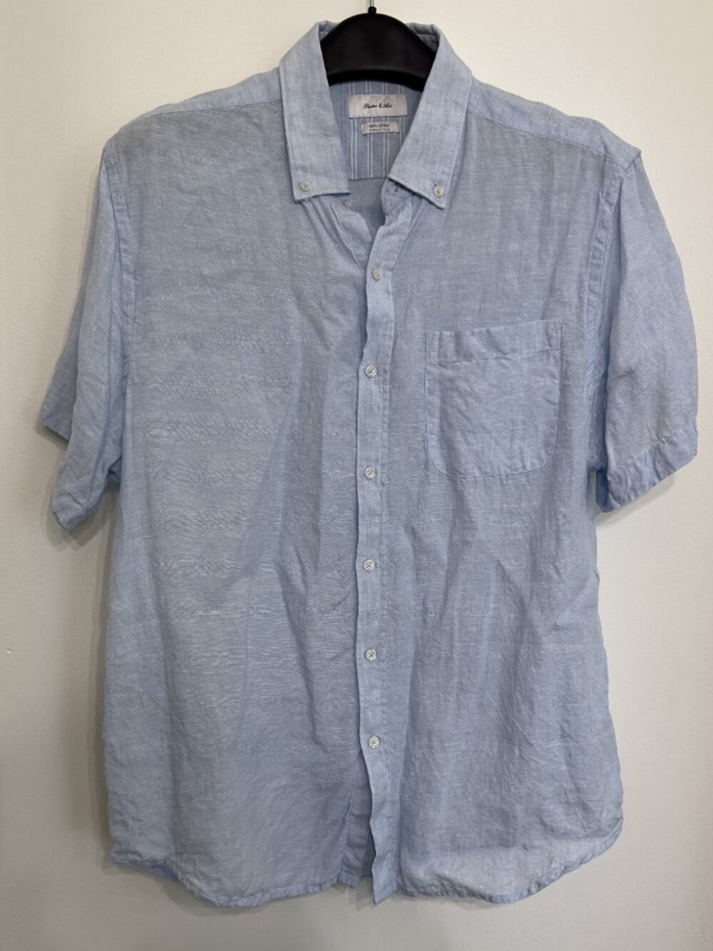 MEN'S BLUE 100% LINEN SHIRT BY PORTER AND ASH SIZE XL